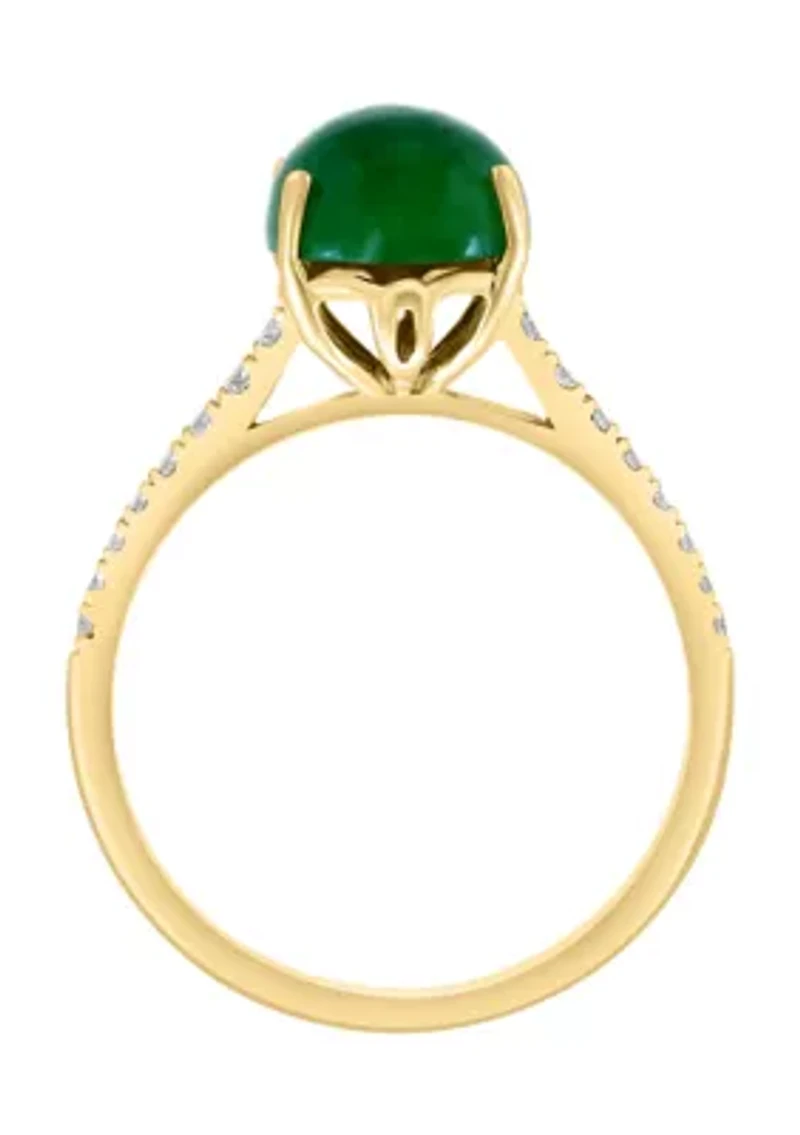 2.86 ct. t.w. Jade and 1/6 ct. t.w. Diamond Ring in 14K Yellow Gold