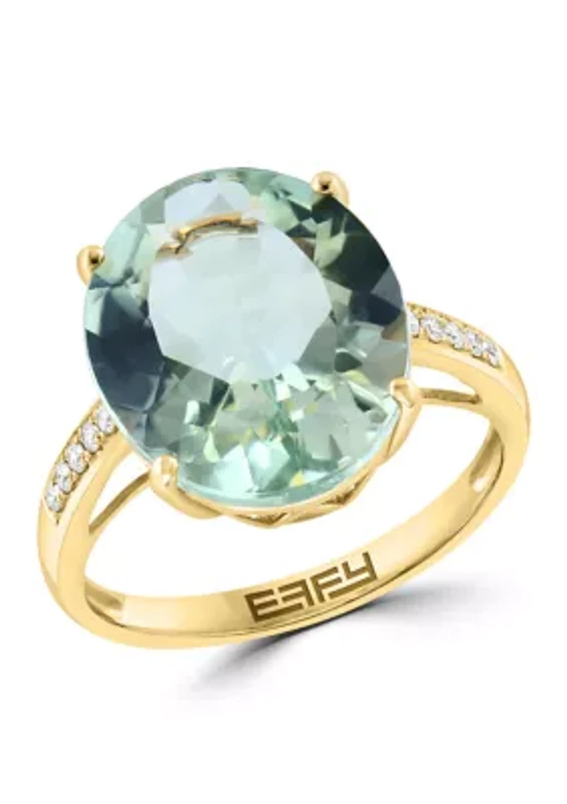 7.6 ct. t.w. Green Amethyst, 1/10 ct. t.w. Diamond Ring in 14K Yellow Gold