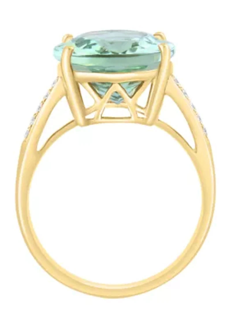 7.6 ct. t.w. Green Amethyst, 1/10 ct. t.w. Diamond Ring in 14K Yellow Gold