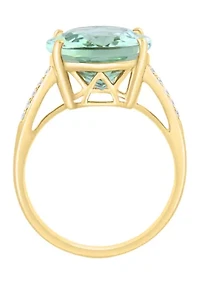 7.6 ct. t.w. Green Amethyst, 1/10 ct. t.w. Diamond Ring in 14K Yellow Gold