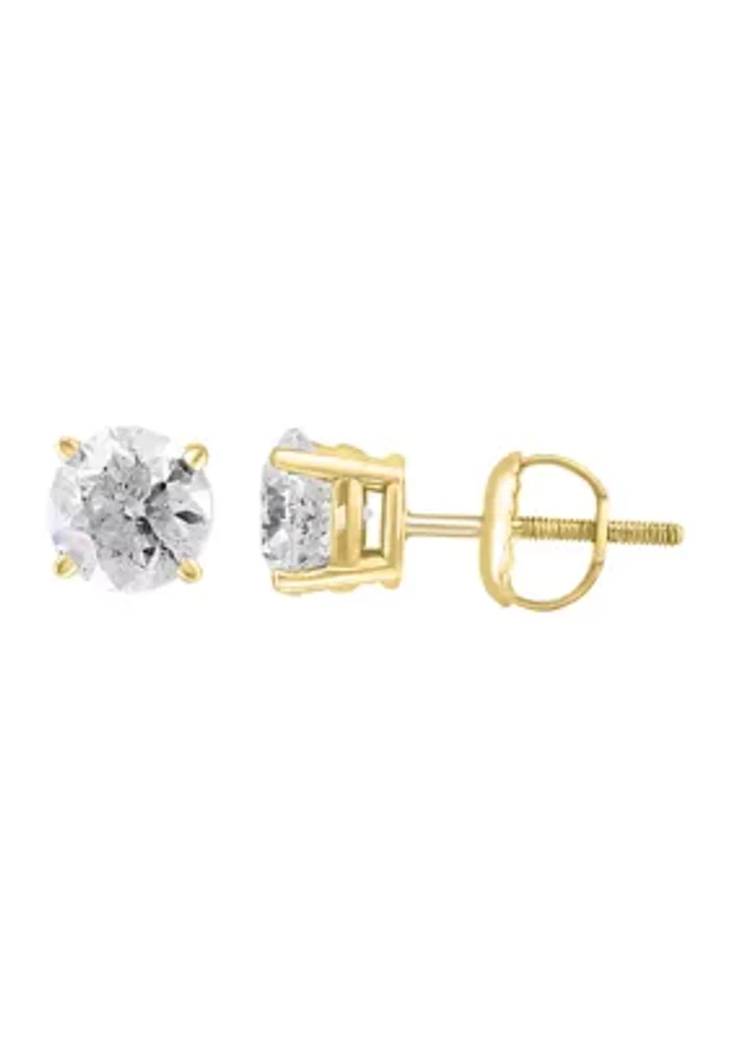 14K Yellow Gold Diamond Stud Earrings