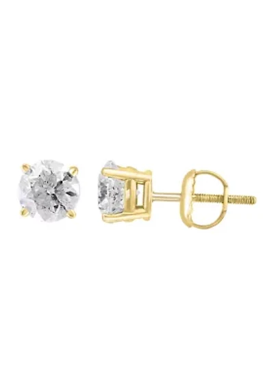 14K Yellow Gold Diamond Stud Earrings