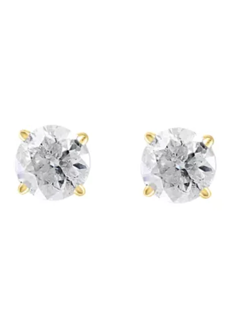 14K Yellow Gold Diamond Stud Earrings