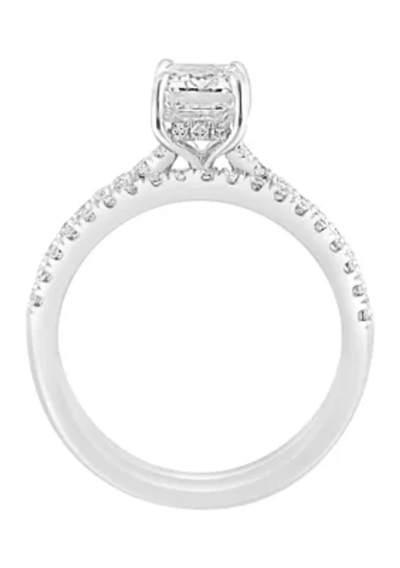 1.9 ct. t.w. Lab Created Diamond Bridal Ring with 1.5 ct. t.w. Emerald Cut Center