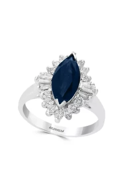 1/2 ct. t.w. Diamond Natural Sapphire Cluster Ring in 14k White Gold