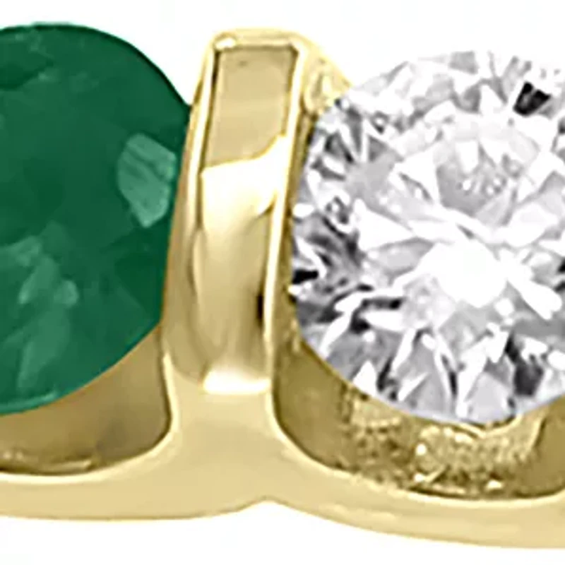 1/4 ct. t.w. Diamond, 3/4 Natural Emerald Ring 14K Yellow Gold