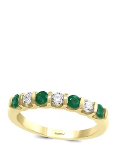 1/4 ct. t.w. Diamond, 3/4 Natural Emerald Ring 14K Yellow Gold