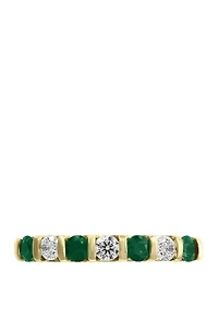 1/4 ct. t.w. Diamond, 3/4 Natural Emerald Ring 14K Yellow Gold