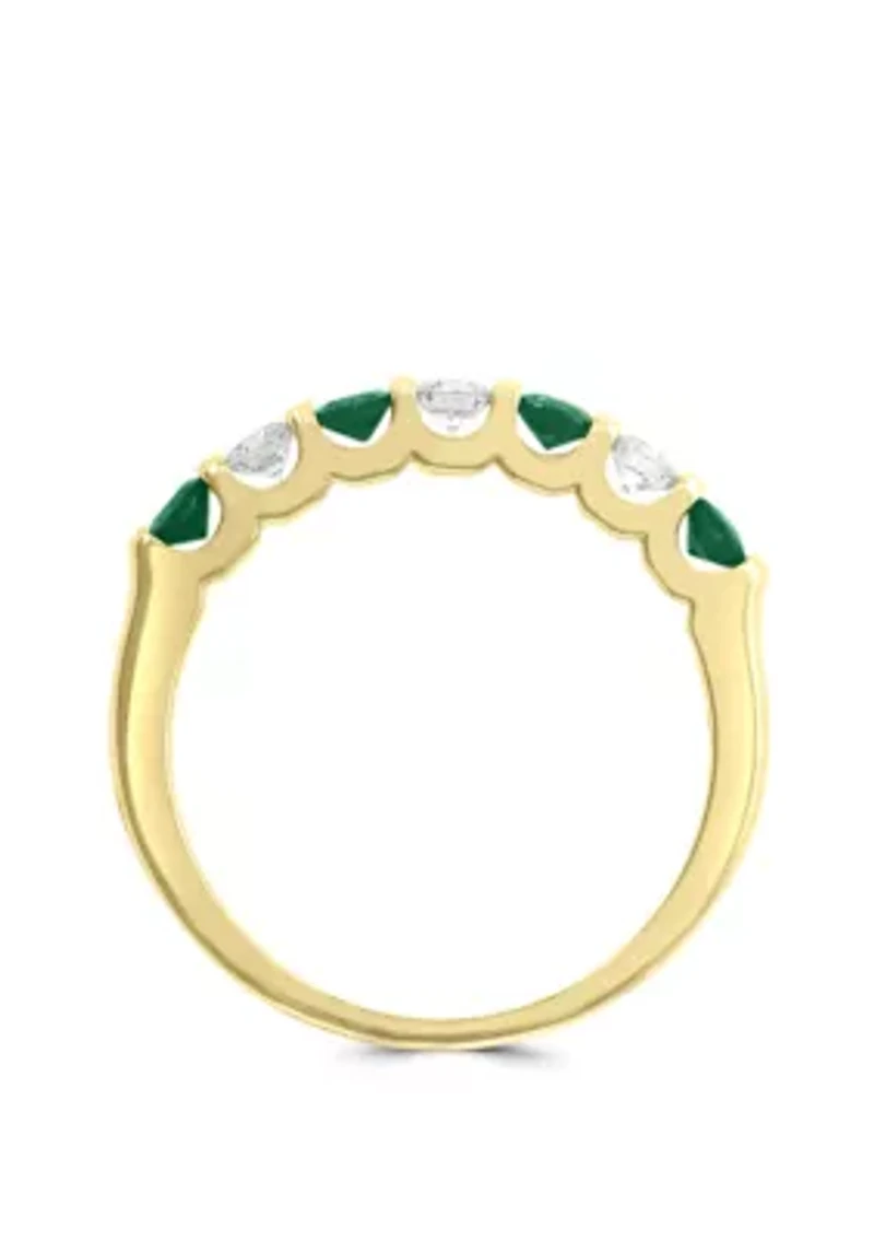 1/4 ct. t.w. Diamond, 3/4 Natural Emerald Ring 14K Yellow Gold