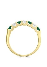 1/4 ct. t.w. Diamond, 3/4 Natural Emerald Ring 14K Yellow Gold