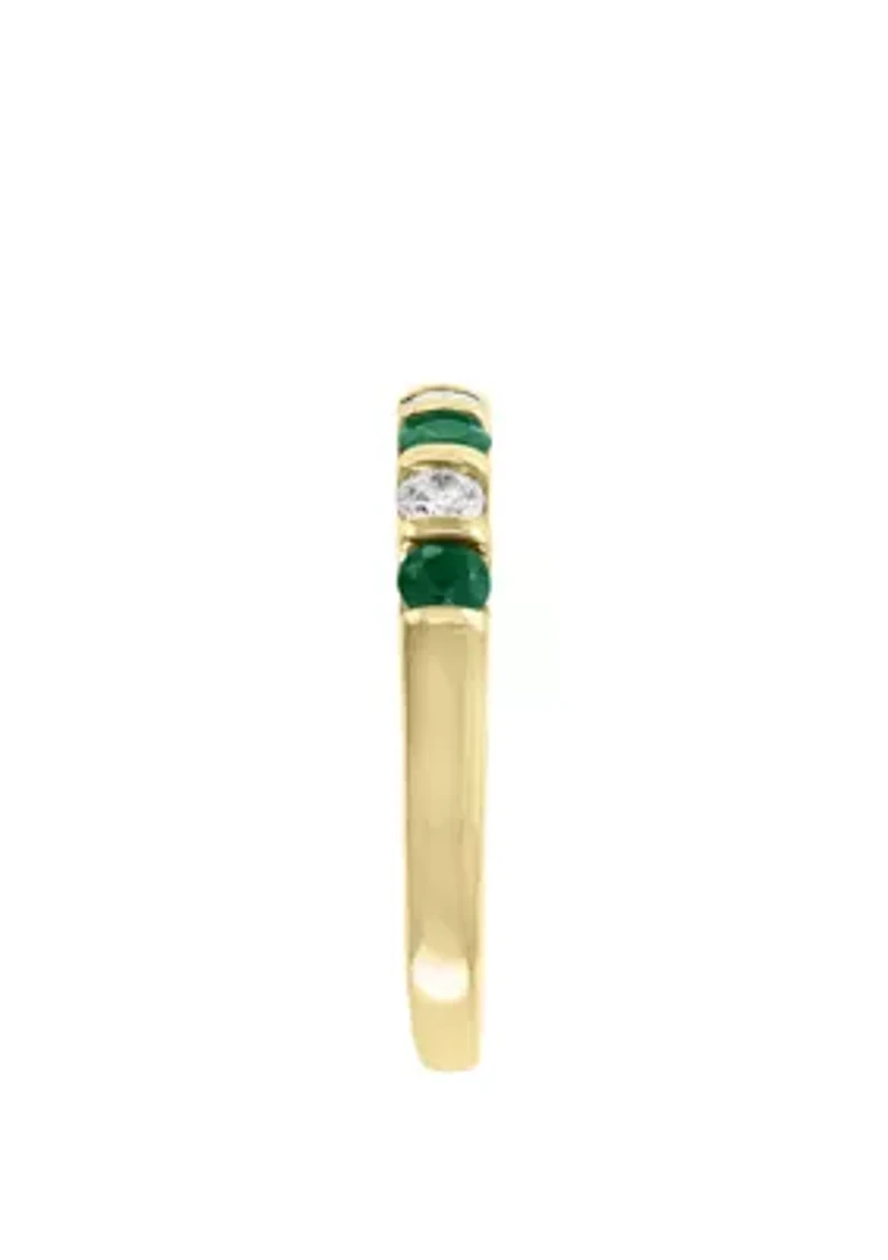 1/4 ct. t.w. Diamond, 3/4 Natural Emerald Ring 14K Yellow Gold