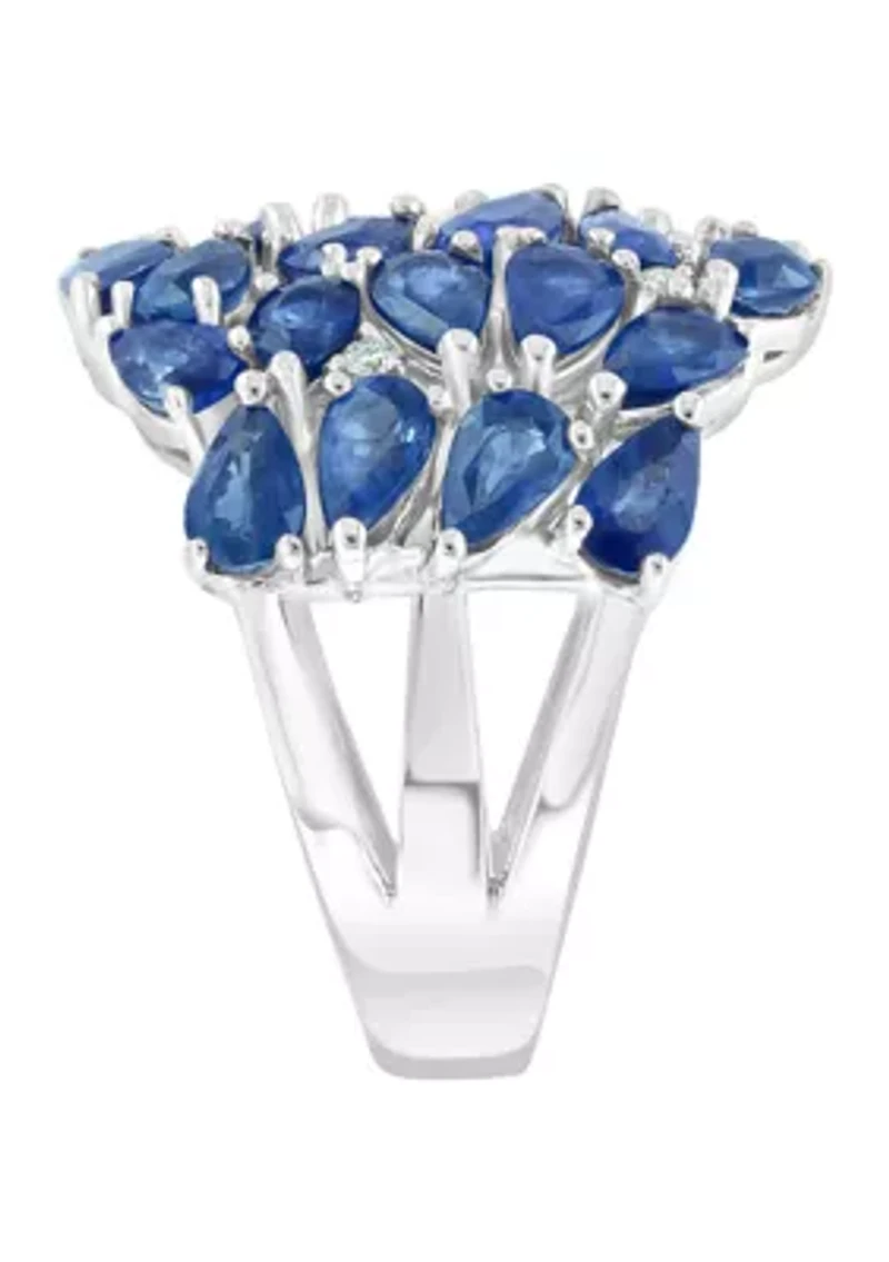 1/10 ct. t.w. Diamond, Natural Sapphire Ring in 14K White Gold 