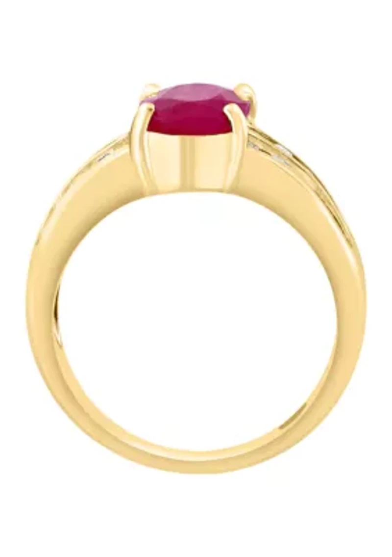 Diamond and Natural Ruby Ring in 14K Yellow Gold