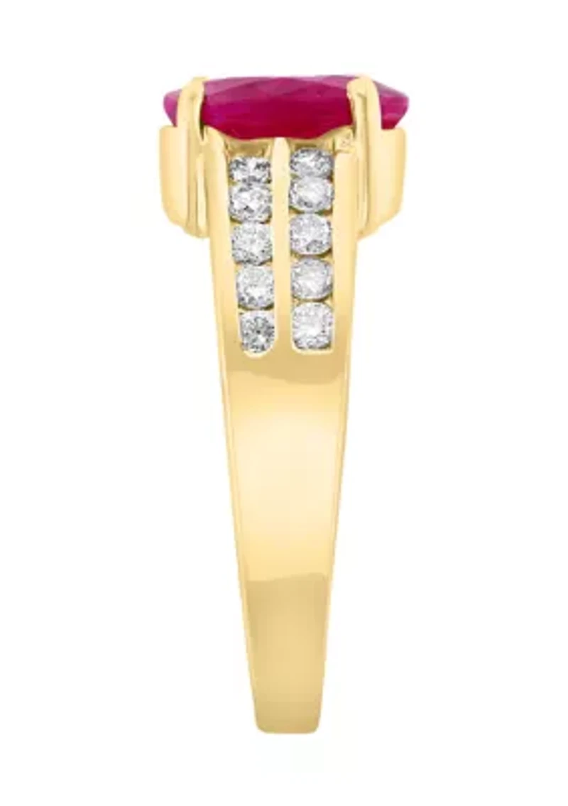 Diamond and Natural Ruby Ring in 14K Yellow Gold