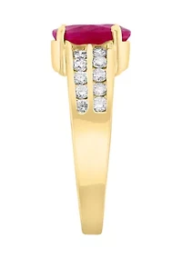 Diamond and Natural Ruby Ring in 14K Yellow Gold