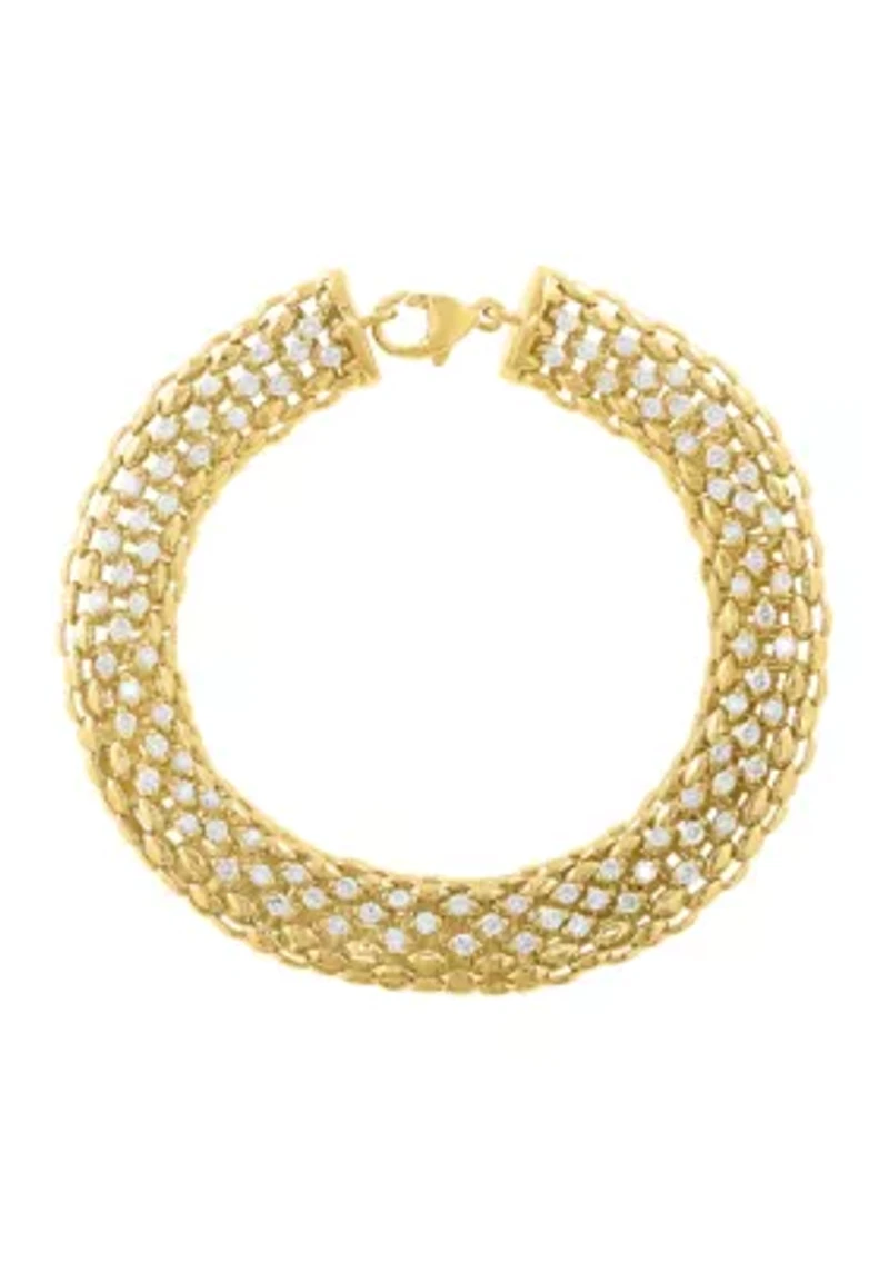 14K Yellow Gold Plated Over Sterling Silver Diamond Bracelet