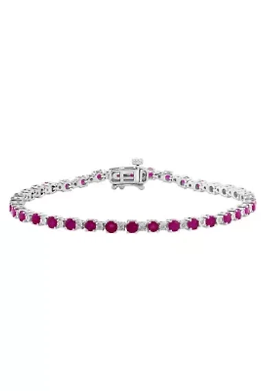 Diamond and Natural Ruby Bracelet in Sterling Silver