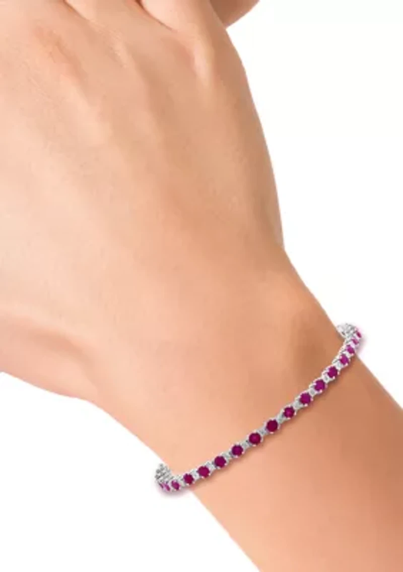 Diamond and Natural Ruby Bracelet in Sterling Silver