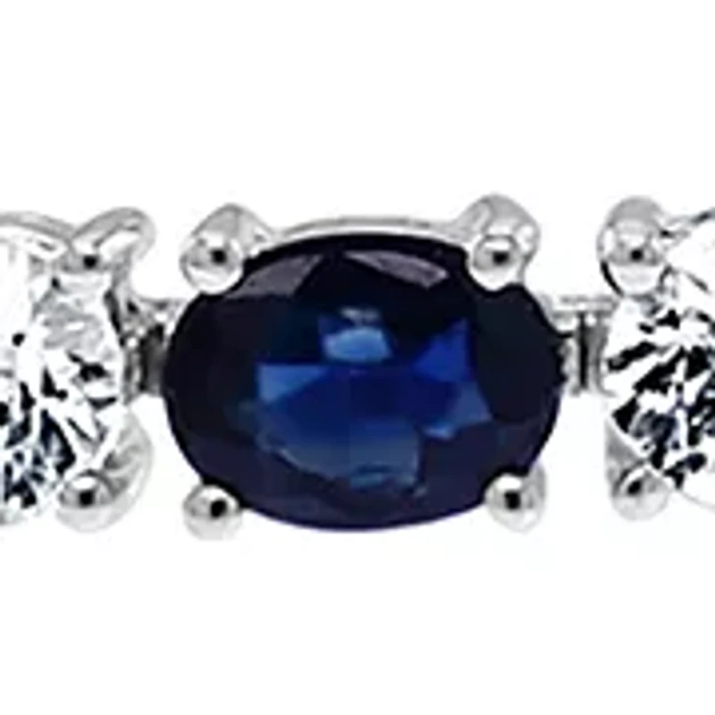 Natural Sapphire, White Sapphire Tennis Bracelet in 14K White Gold 