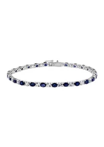Natural Sapphire, White Sapphire Tennis Bracelet in 14K White Gold 