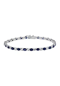 Natural Sapphire, White Sapphire Tennis Bracelet in 14K White Gold 