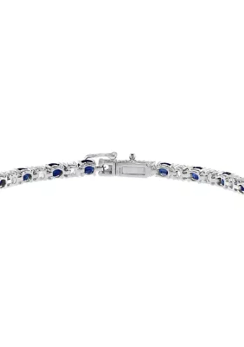 Natural Sapphire, White Sapphire Tennis Bracelet in 14K White Gold 