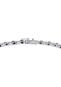 Natural Sapphire, White Sapphire Tennis Bracelet in 14K White Gold 