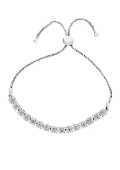 Sterling Silver Diamond Illusion Bolo Bracelet
