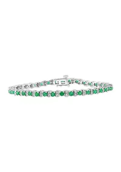 2.99 ct. t.w. Emerald and 1/5 ct. t.w. Diamond Tennis Bracelet in Sterling Silver