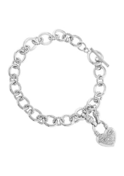 Sterling Silver Diamond Heart Dangle Bracelet 