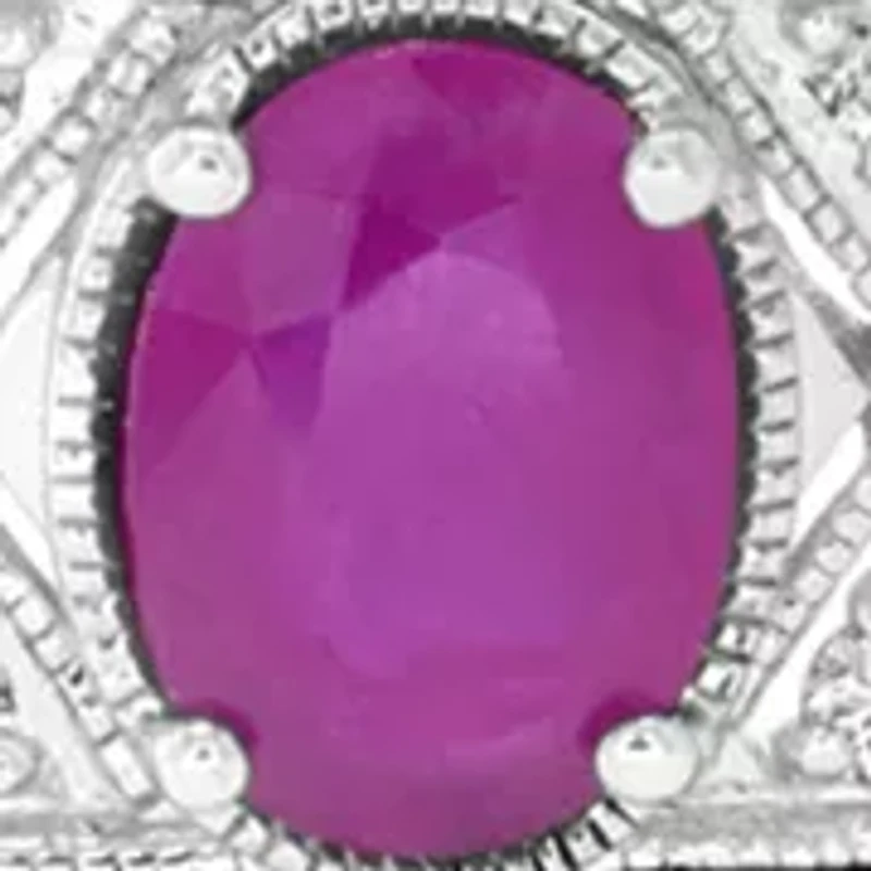 Diamond Natural Ruby Bangle Bracelet in Sterling Silver