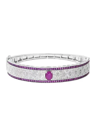 Diamond Natural Ruby Bangle Bracelet in Sterling Silver
