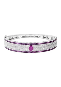 Diamond Natural Ruby Bangle Bracelet in Sterling Silver