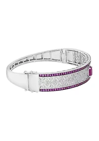 Diamond Natural Ruby Bangle Bracelet in Sterling Silver