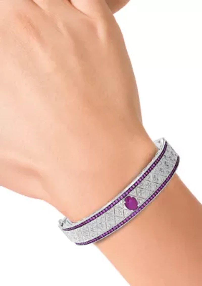 Diamond Natural Ruby Bangle Bracelet in Sterling Silver