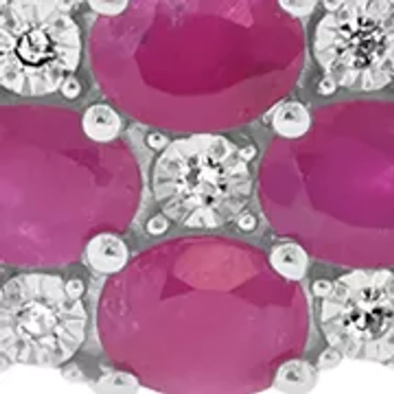 Sterling Silver Diamond, Natural Ruby Bangle