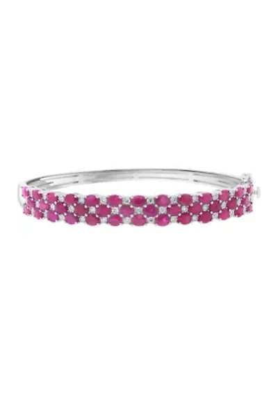 Sterling Silver Diamond, Natural Ruby Bangle