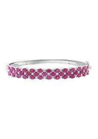Sterling Silver Diamond, Natural Ruby Bangle
