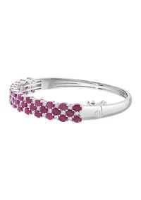 Sterling Silver Diamond, Natural Ruby Bangle