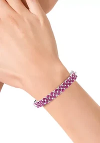Sterling Silver Diamond, Natural Ruby Bangle