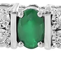 Sterling Silver Diamond, Natural Emerald Bangle