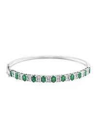 Sterling Silver Diamond, Natural Emerald Bangle