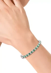 Sterling Silver Diamond, Natural Emerald Bangle