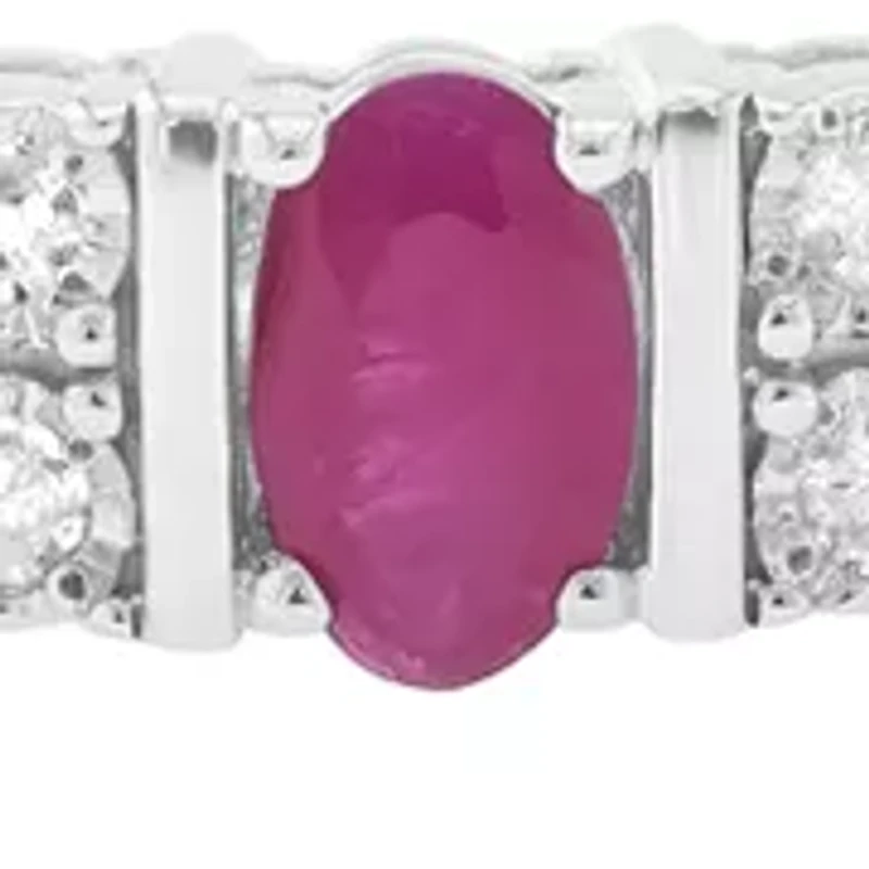 Sterling Silver Diamond, Natural Ruby Bangle