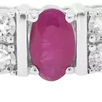 Sterling Silver Diamond, Natural Ruby Bangle