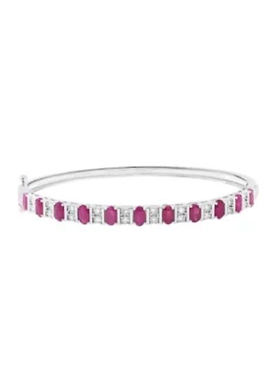Sterling Silver Diamond, Natural Ruby Bangle