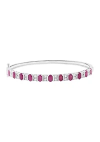 Sterling Silver Diamond, Natural Ruby Bangle