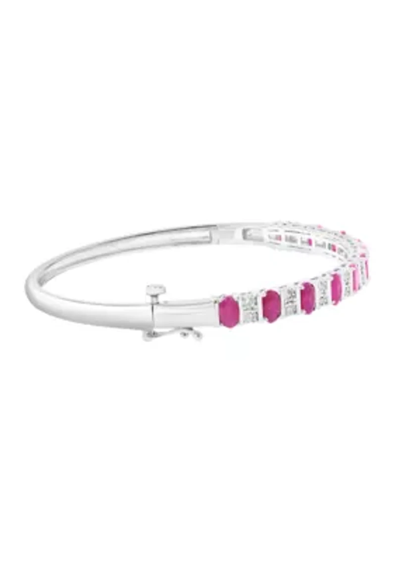 Sterling Silver Diamond, Natural Ruby Bangle