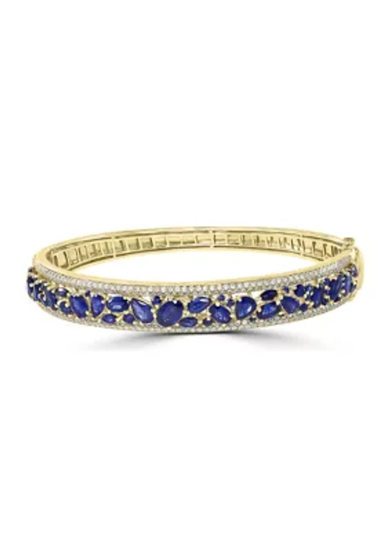 1.16 ct. t.w. Sapphire, 7.16 ct. t.w. Diamond Bangle Bracelet in 14K Yellow Gold