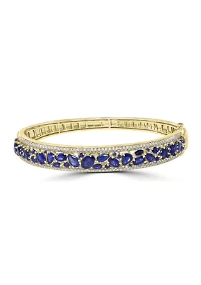 1.16 ct. t.w. Sapphire, 7.16 ct. t.w. Diamond Bangle Bracelet in 14K Yellow Gold